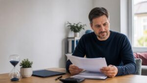 Versicherter prüft Unterlagen während der BU-Leistungsprüfung